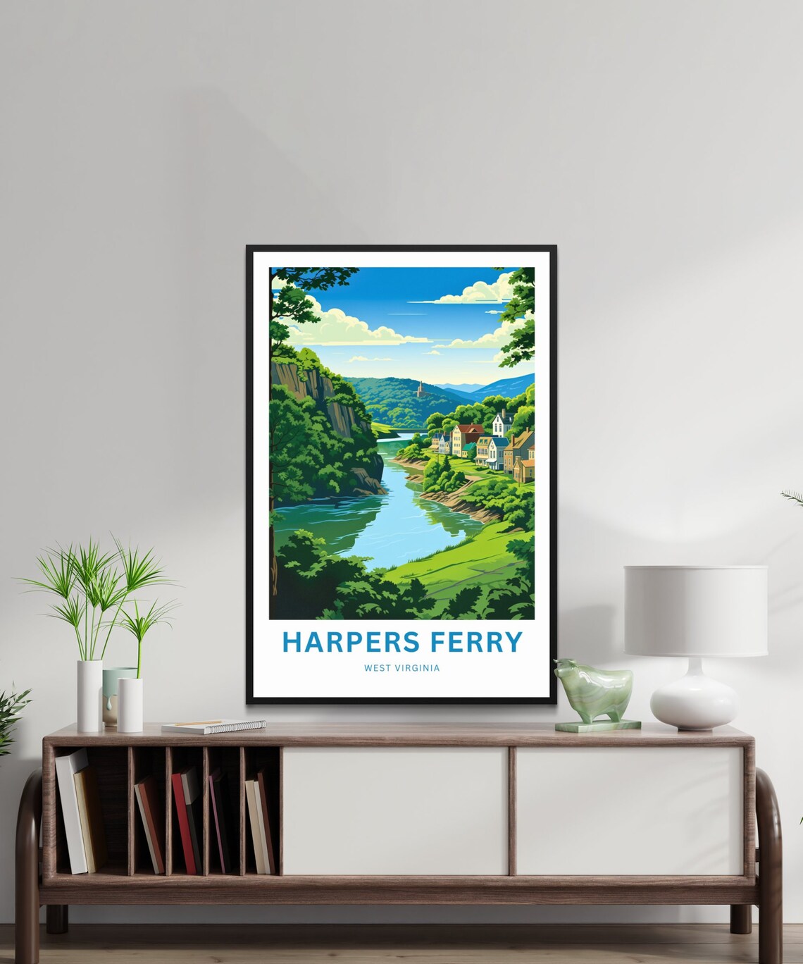 Harpers Ferry West Virginia River Valley Cliff Town Travel Poster - Image 2