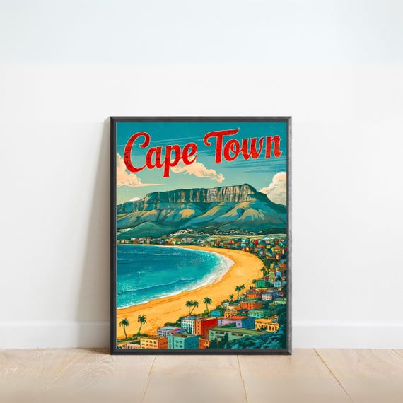 Cape Town Vintage Travel Poster Cape Town Print Africa Wall Art Framed Gift Africa Present