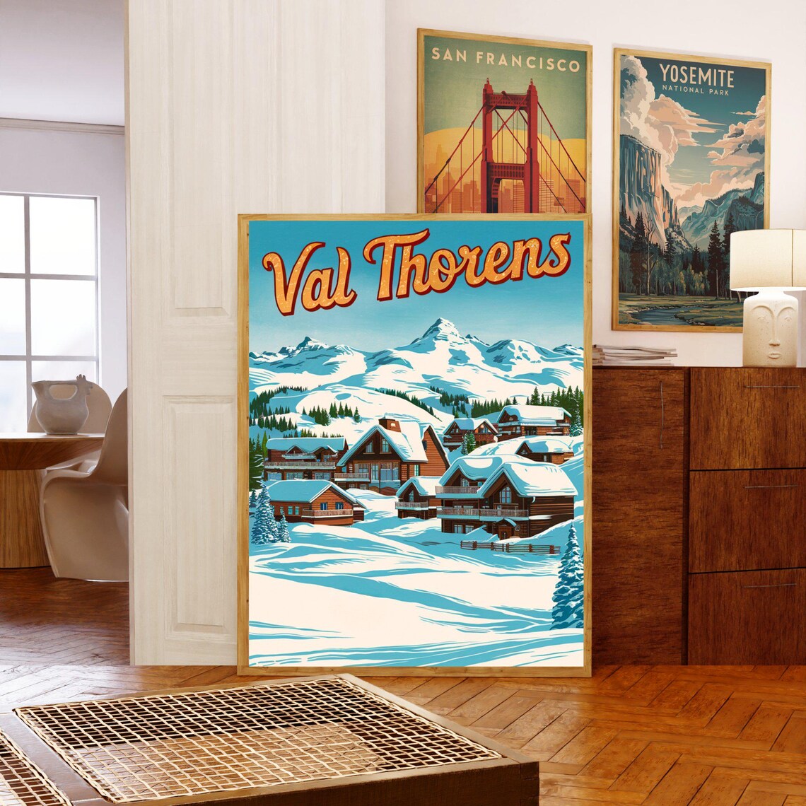 Val Thorens France Vintage Ski Village Snowy Chalets Art Travel Poster - Image 5