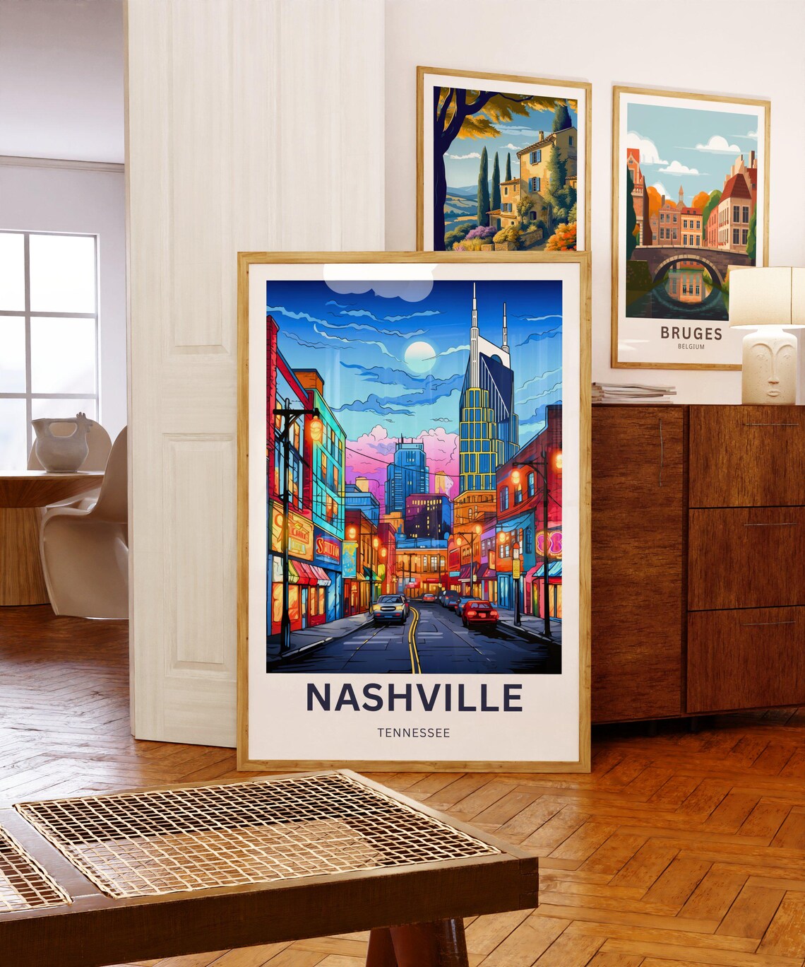 Nashville Tennessee Neon Broadway Street Night Travel Poster - Image 5