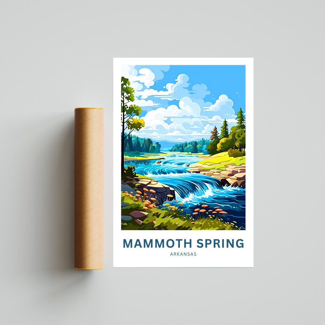Mammoth Spring Arkansas Rapids Orange Flowers Pine Shore Travel Poster - Image 4