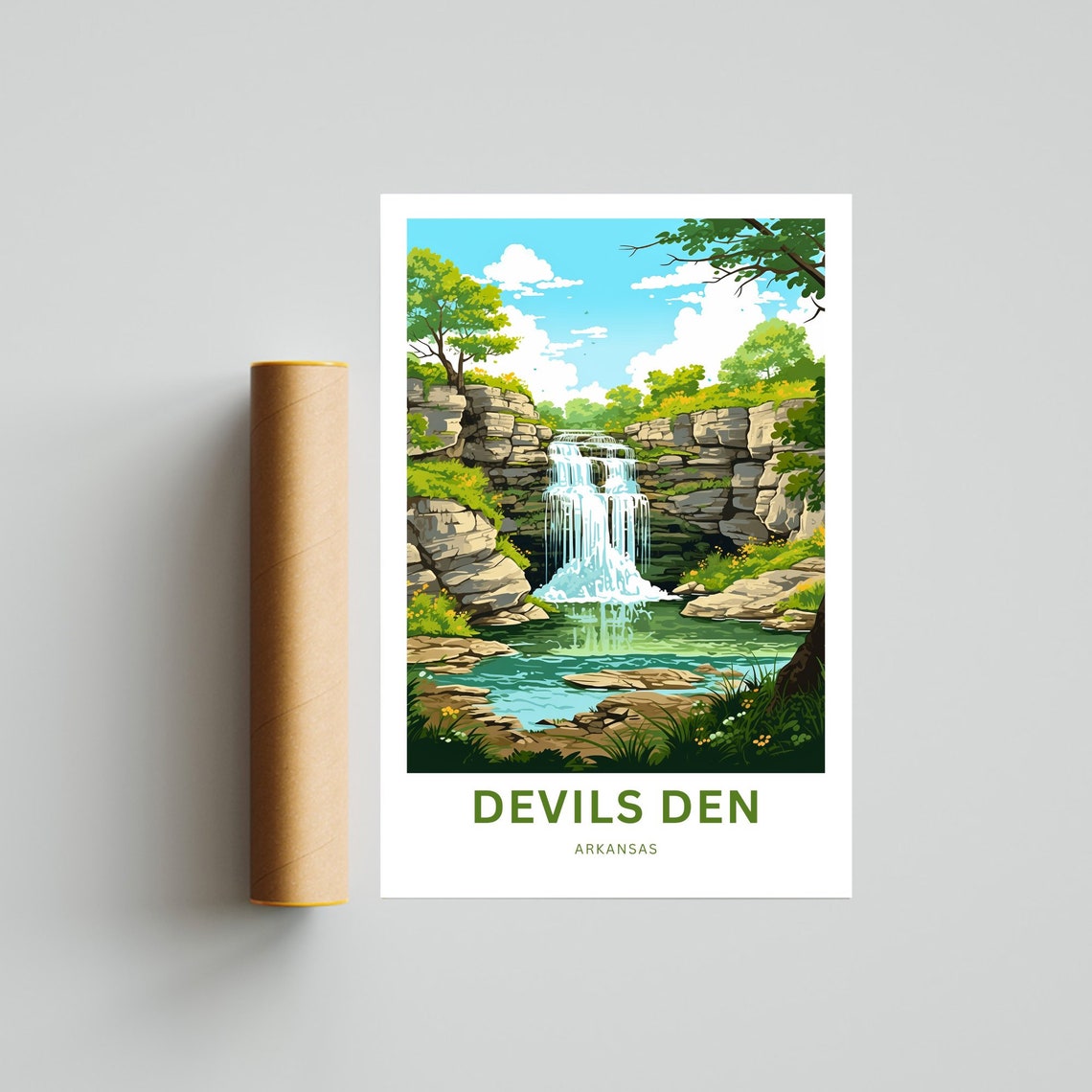 Devils Den Arkansas Tall Waterfall Personalized Travel Poster - Image 4
