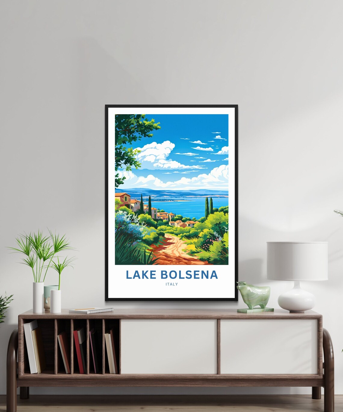 Lake Bolsena Italy Hillside Village Red Road Vista Travel Poster - Image 3