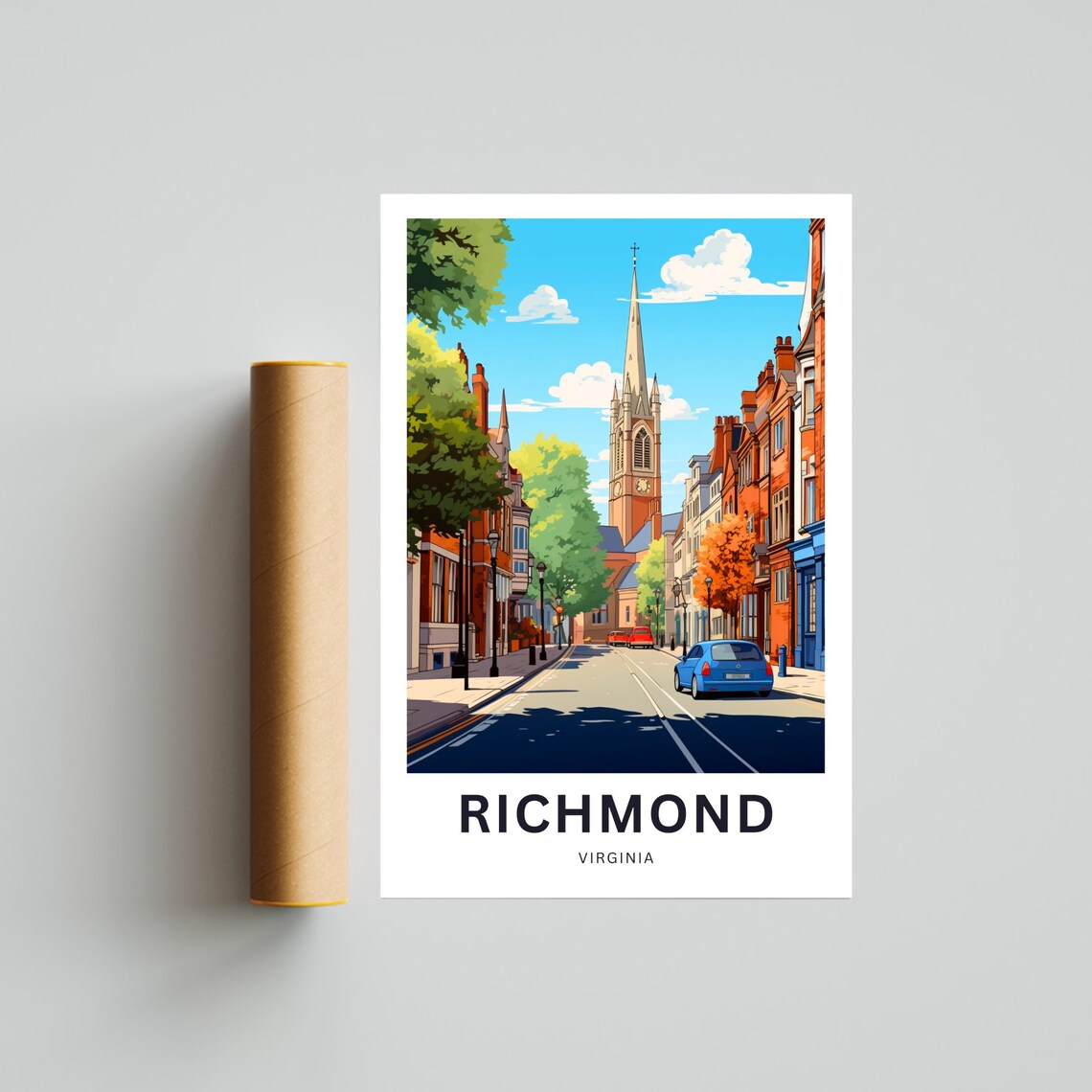 Richmond Virginia Historic Church Spire Street View Travel Poster - Image 4