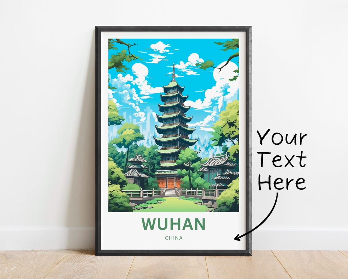Wuhan China Customizable Green Pagoda Temple Landmark Poster