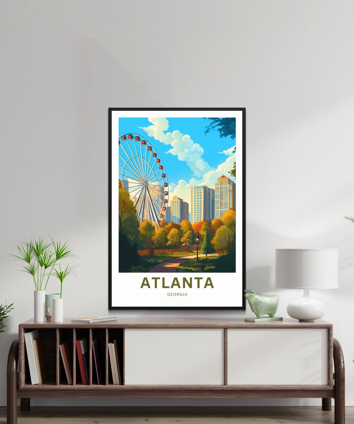 Atlanta Georgia Ferris Wheel Autumn Park Custom Text Travel Poster - Image 2