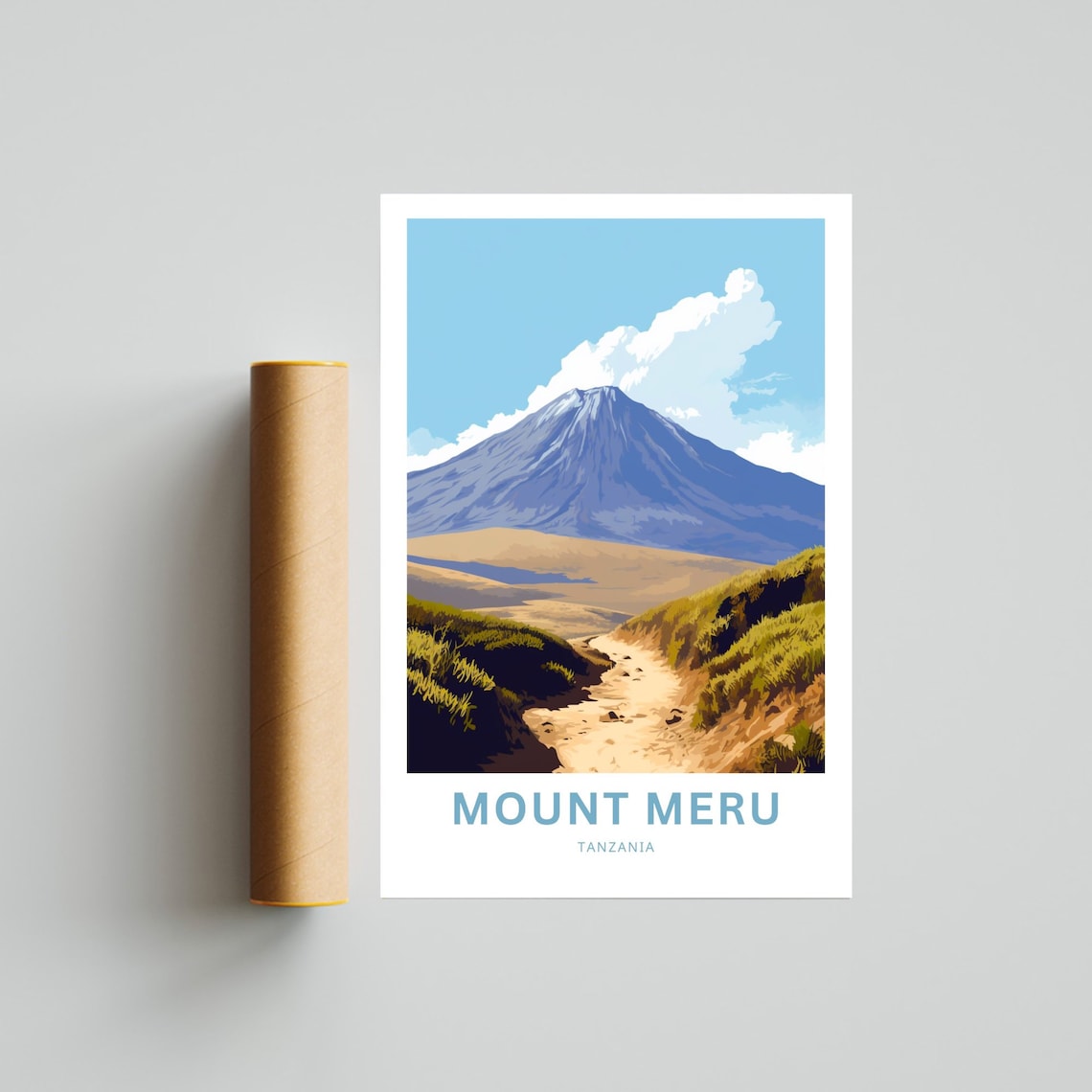 Mount Meru Tanzania Volcano Peak Savanna Trail View Travel Poster - Image 4