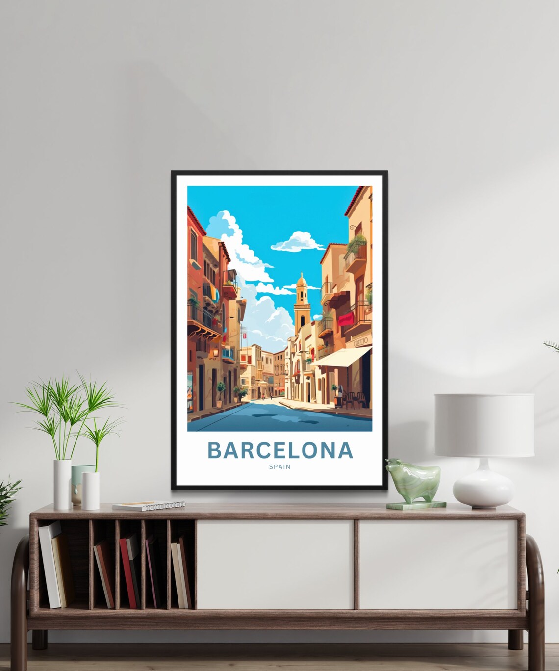 Personalized Barcelona Spain Old Town Street Church Tower Poster - Image 3