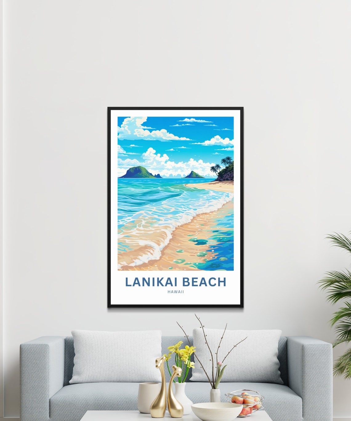 Lanikai Beach Hawaii Personalized Turquoise Surf Waves Travel Poster - Image 3