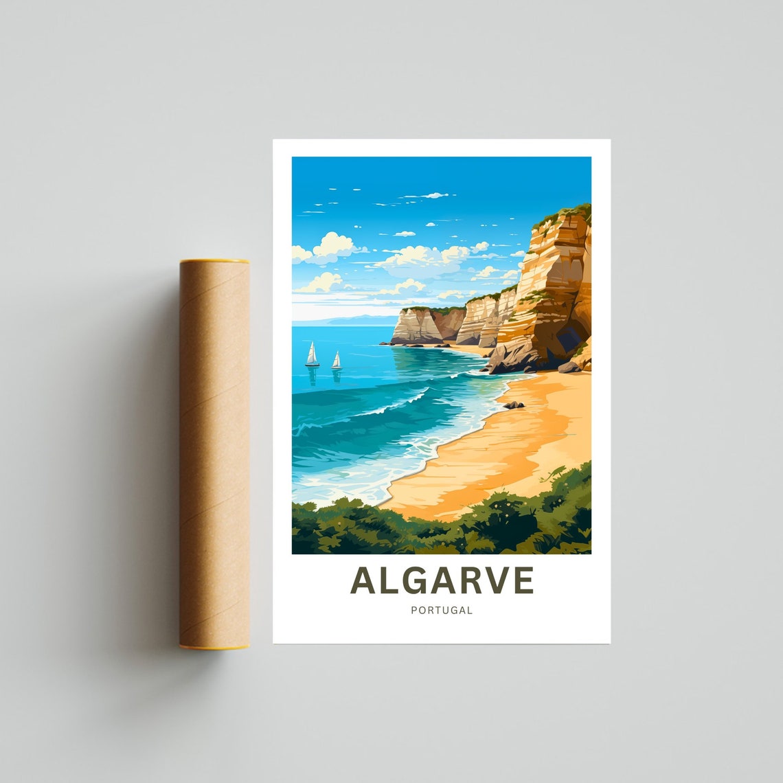 Algarve Portugal Towering Limestone Cliffs Turquoise Bay Poster - Image 4