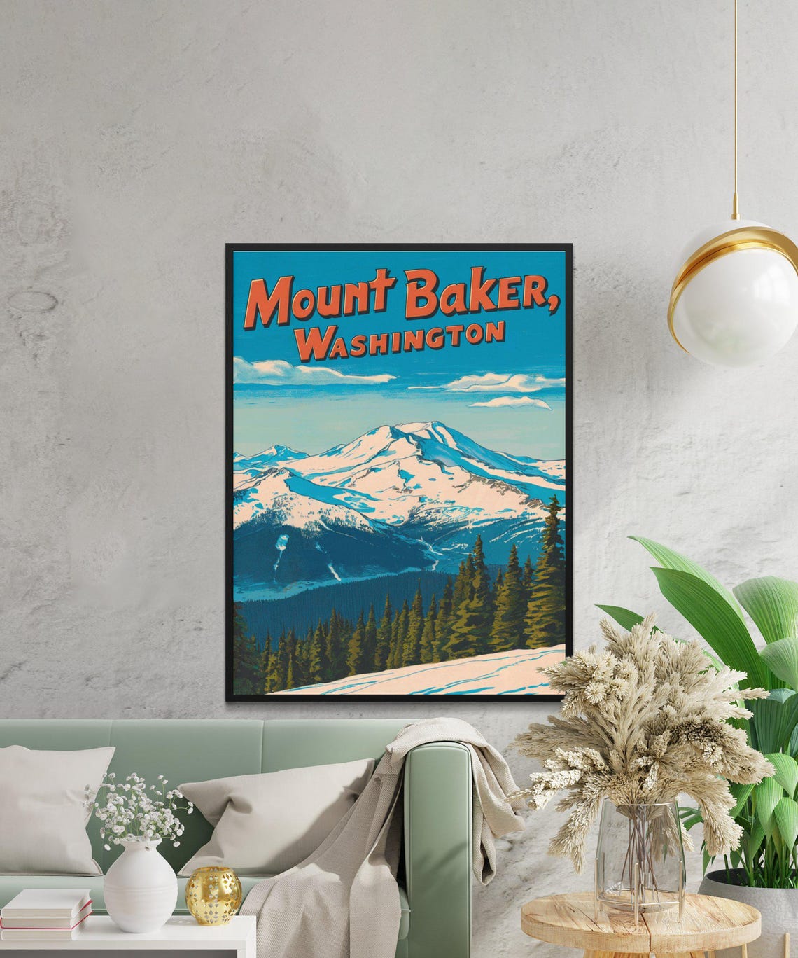 Mount Baker Washington Snowy Summit Retro Vintage Travel Poster - Image 2
