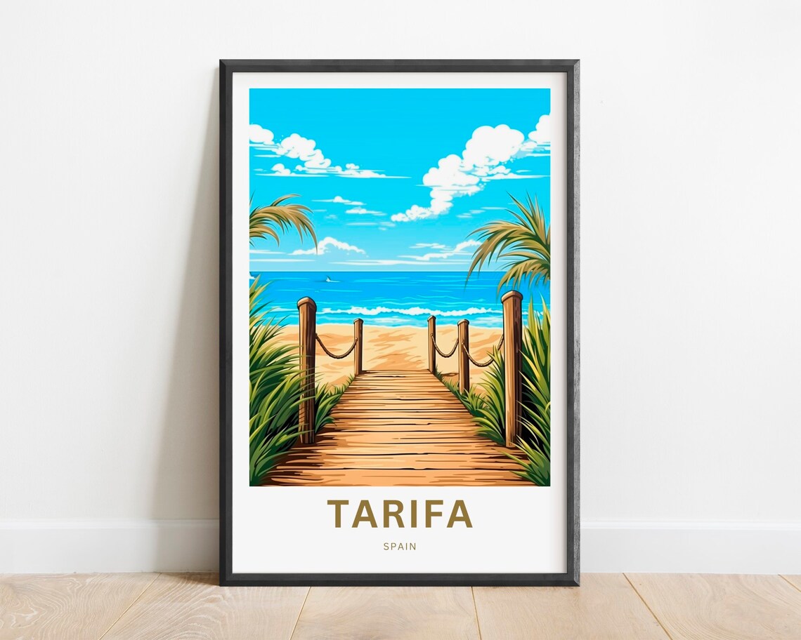 Tarifa Spain Beach Boardwalk Dunes Ocean Breeze Colorful Travel Poster Art