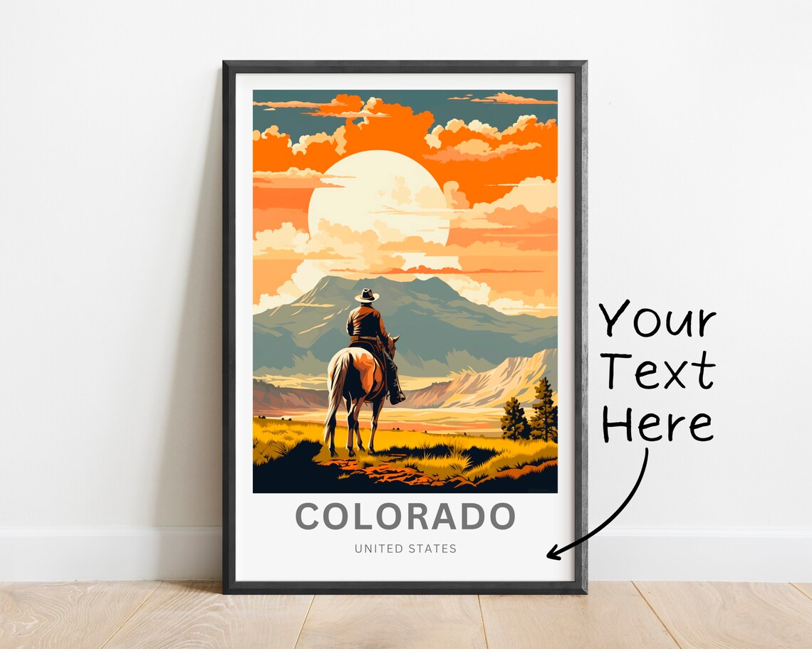 Colorado Cowboy Horseback Sunset Mountain Valley Golden Travel Poster - Image 2