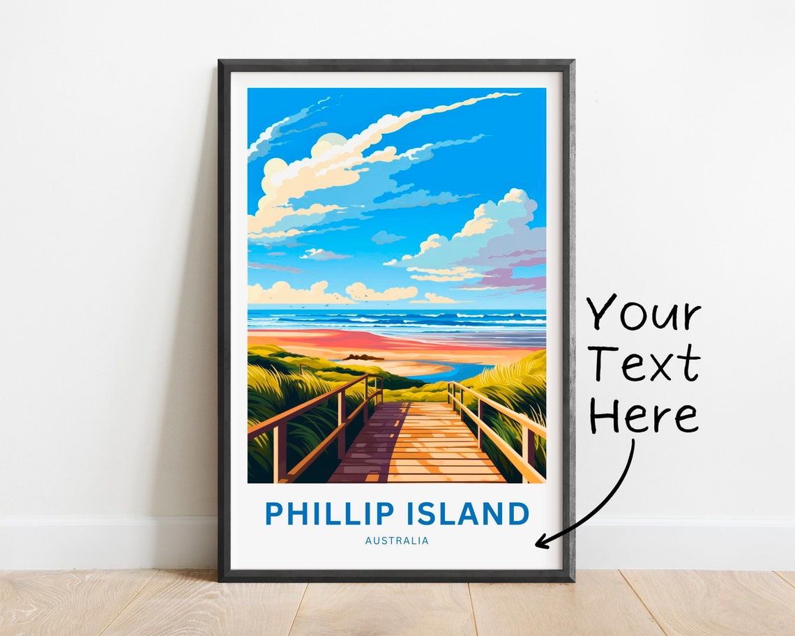 Phillip Island Australia Wooden Walkway Beach Path Custom Text Poster