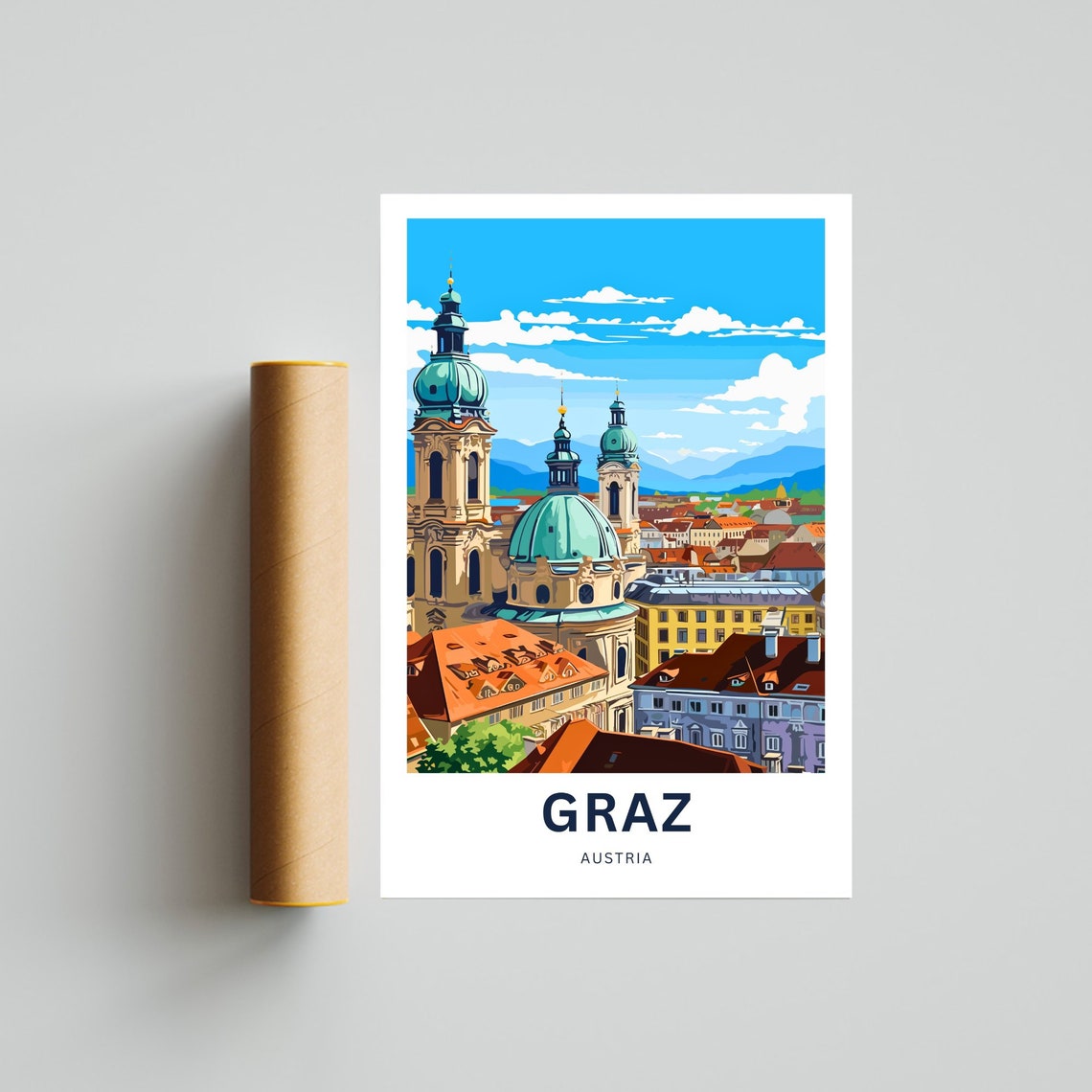 Graz Austria Baroque Church Domes Rooftops Cityscape Travel Poster - Image 4