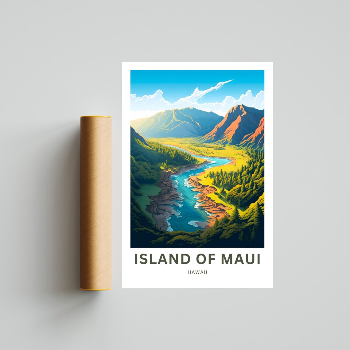 Island of Maui Hawaii Lush Valley River Mountain Travel Poster - Image 4