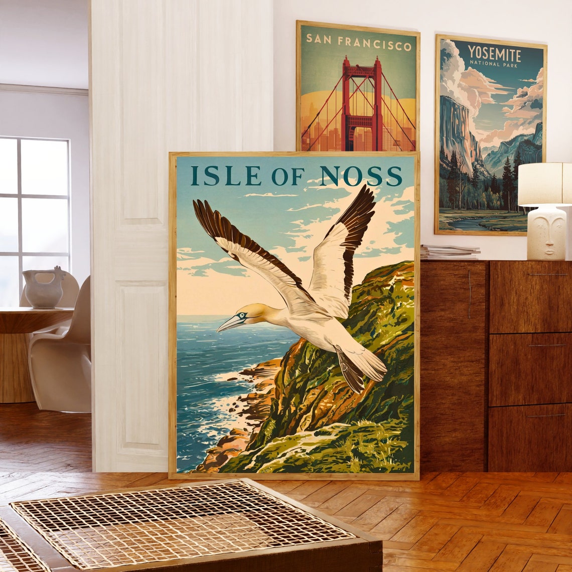 Isle of Noss Vintage Gannet Seabird Coastal Cliffs Retro Poster - Image 5