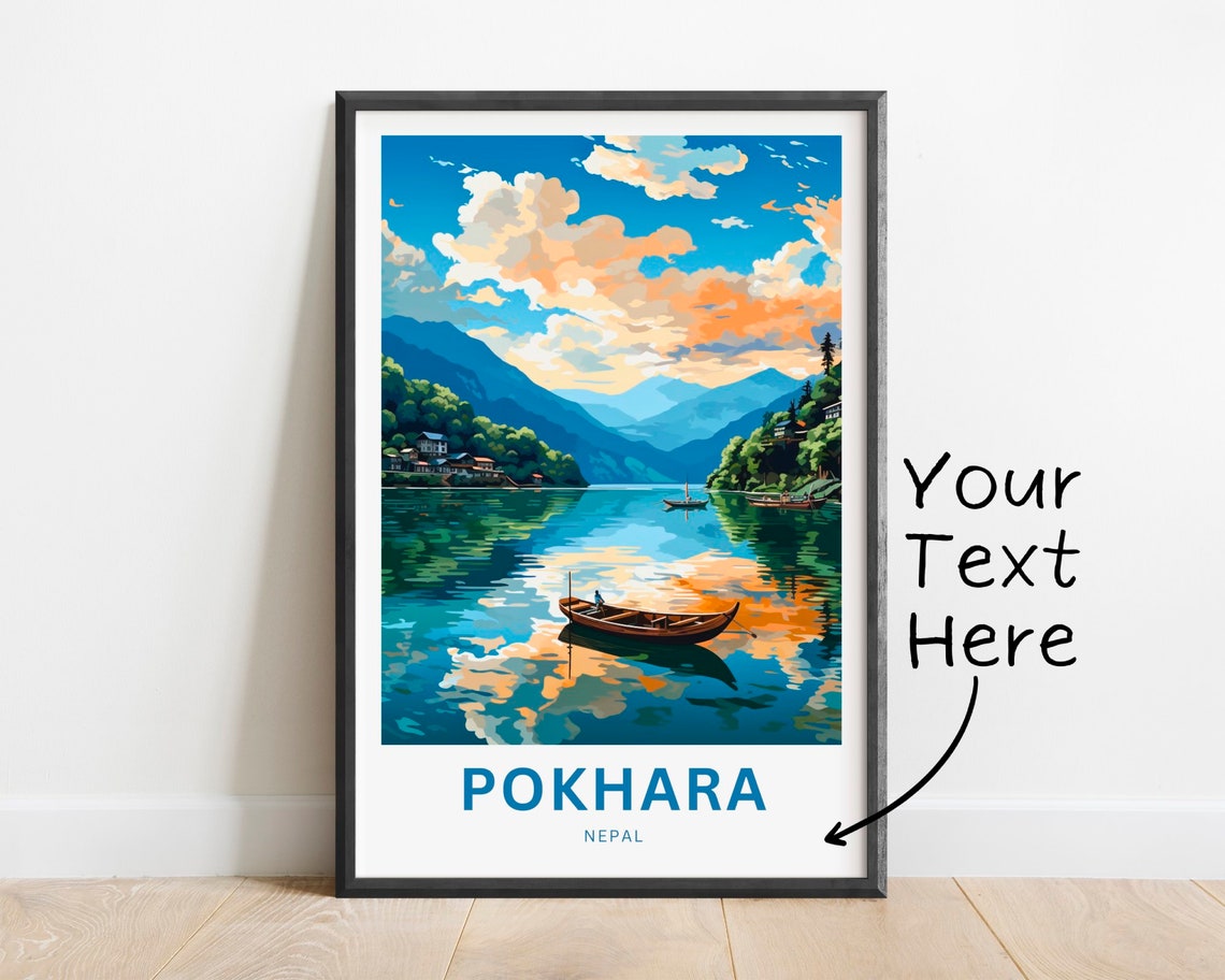 Pokhara Nepal Tranquil Lake Lone Boat Personalized Travel Poster