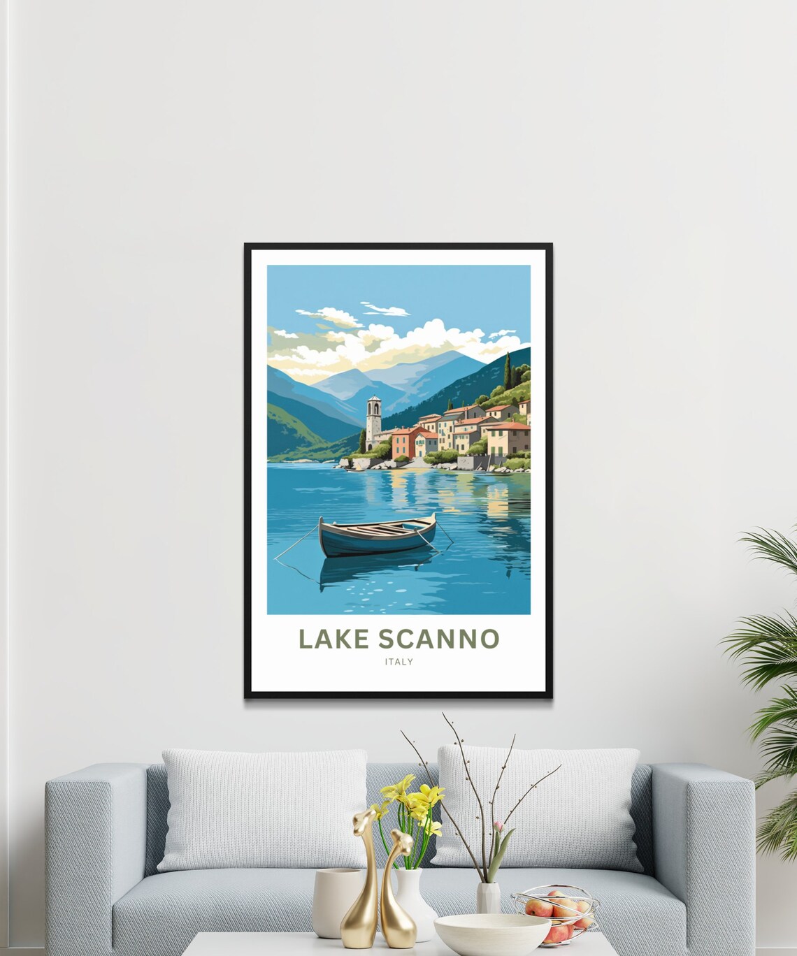Lake Scanno Italy Village Bay Moored Rowboat Shore Quiet Poster - Image 2