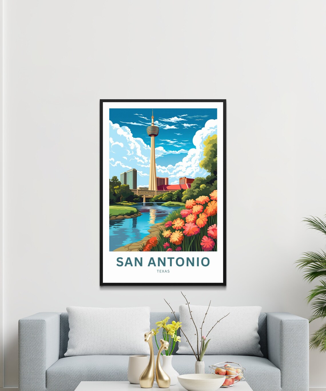 San Antonio Texas Tower River Walk Blooms Vintage Travel Poster - Image 2