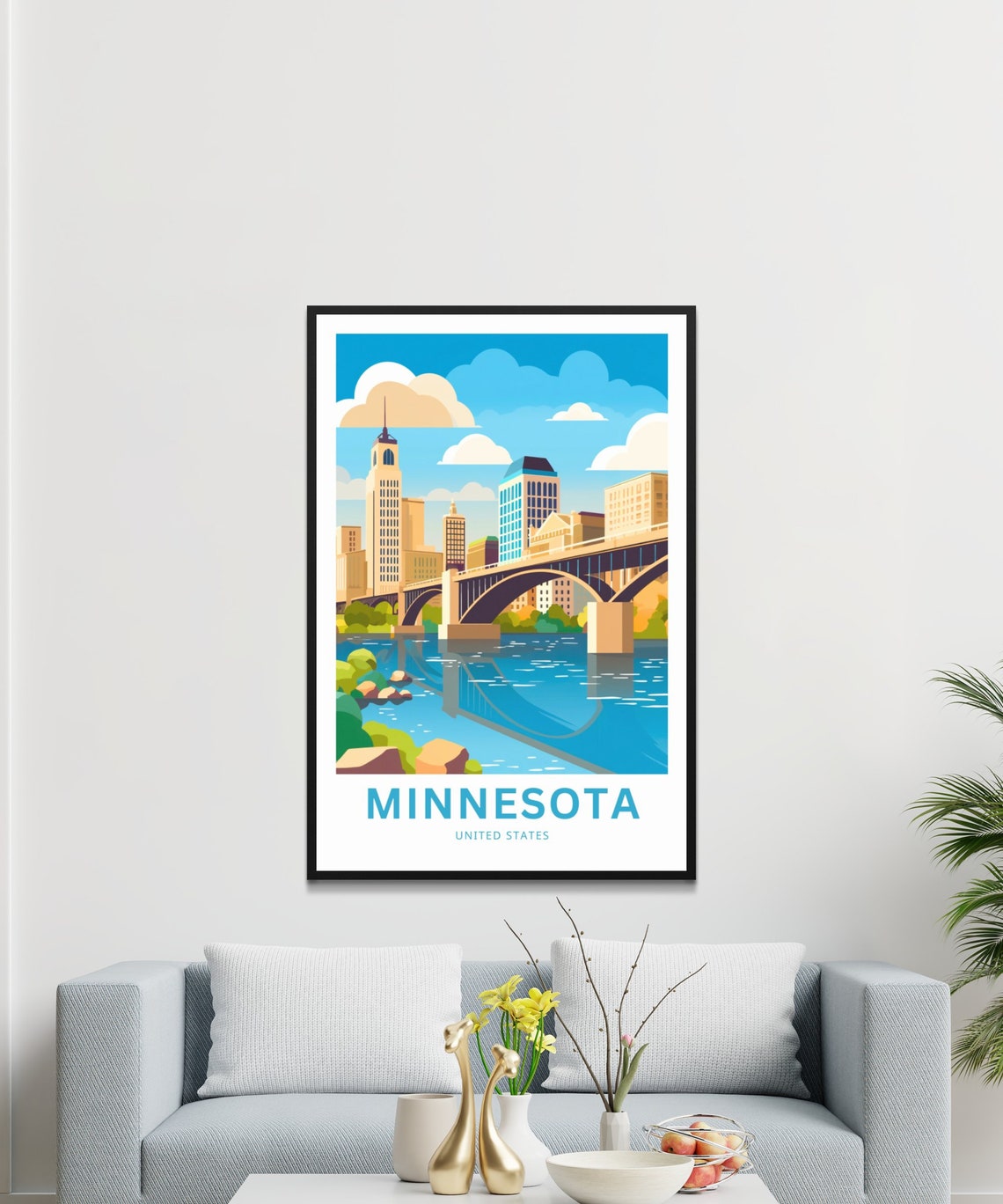 Minnesota Personalized Travel Poster River Bridge Custom Text Art - Image 3