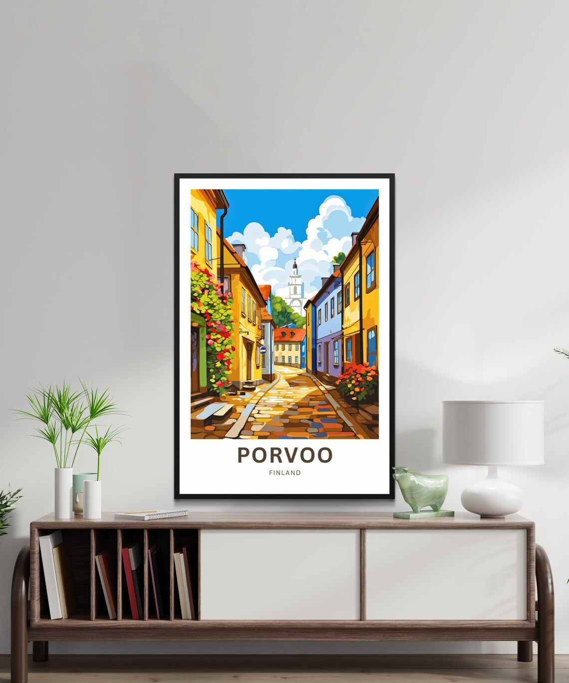 Porvoo Flower Lined Street Sunny Old Town Finland Travel Poster - Image 3