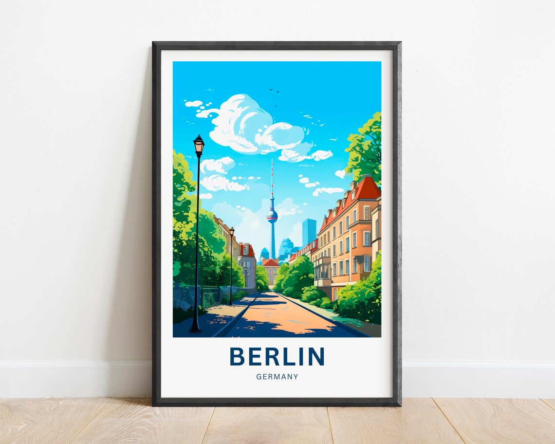 Berlin Germany TV Tower Sunlit Historic Street Travel Poster