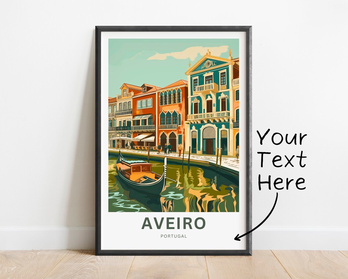 Aveiro Portugal Teal Facade Canal Gondola Retro Travel Poster
