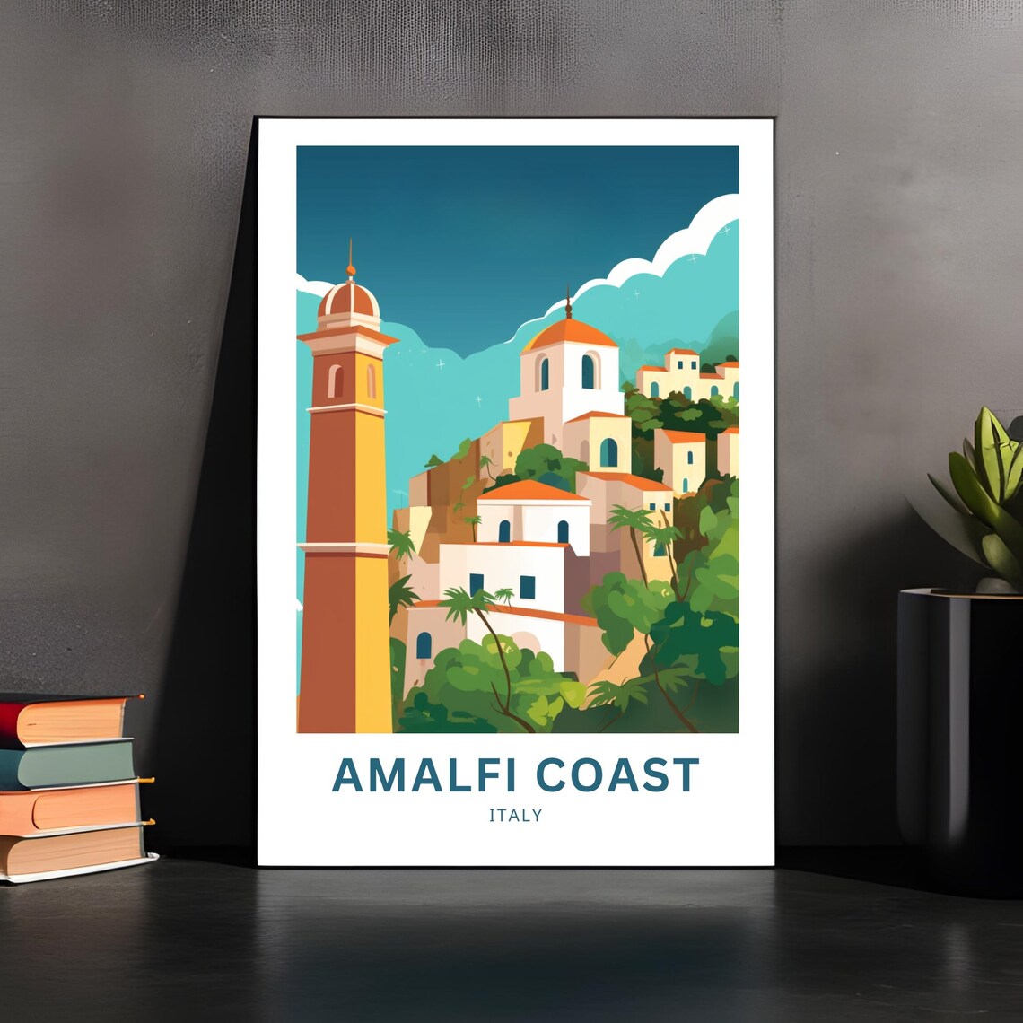 Amalfi Coast Italy Domed Church Towers Hillside Village Poster - Image 3