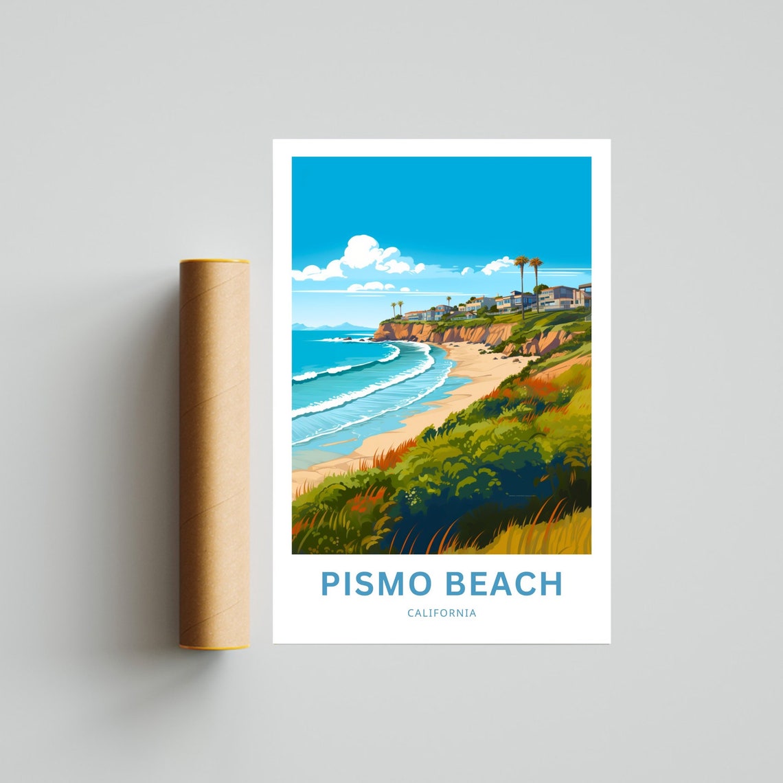 Pismo Beach California Cliffs Surf Waves Retro Coastal Travel Poster - Image 2