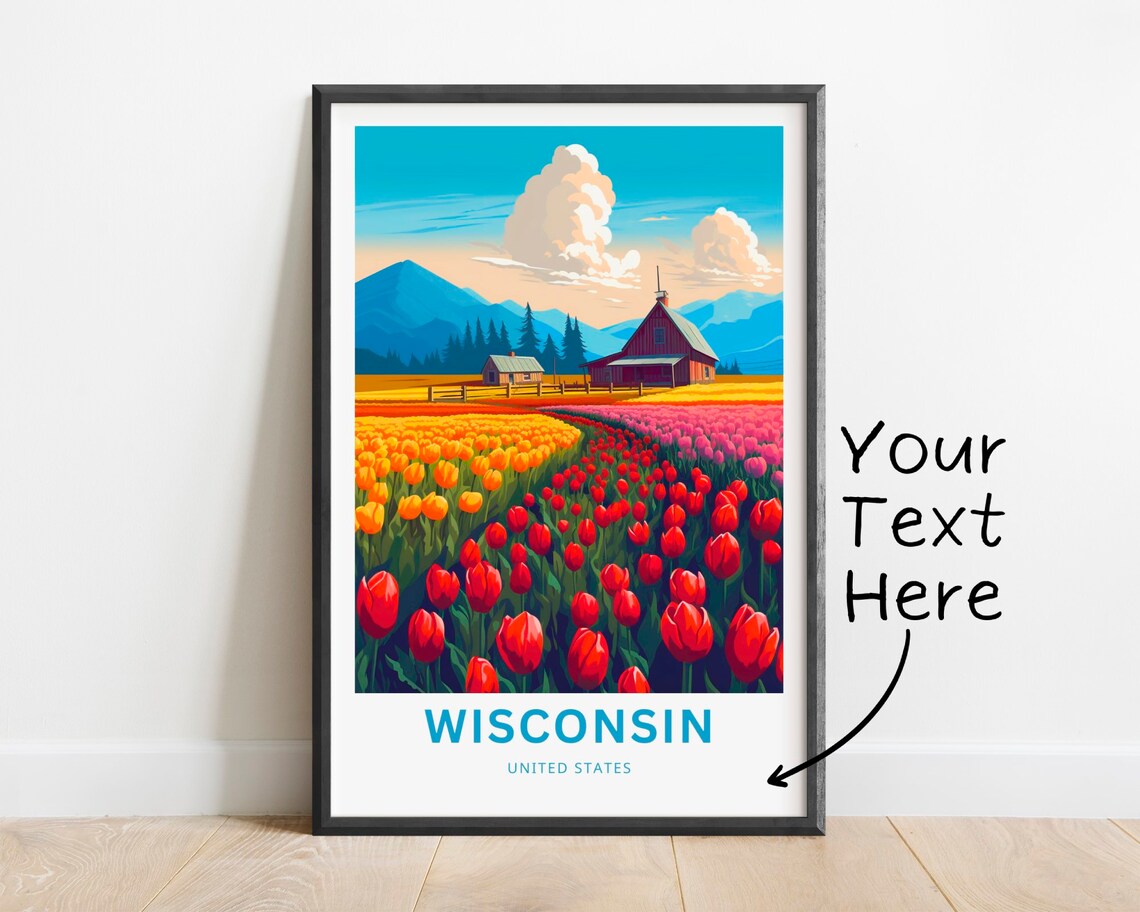 Personalized Wisconsin Tulip Fields Barn Custom Name Travel Poster