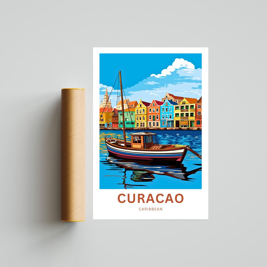 Curacao Caribbean Sailboat Harbor Colorful Dutch Houses Travel Poster - Image 4