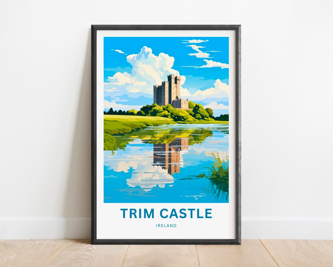 Trim Castle Ireland Medieval Keep River Reflection Travel Poster