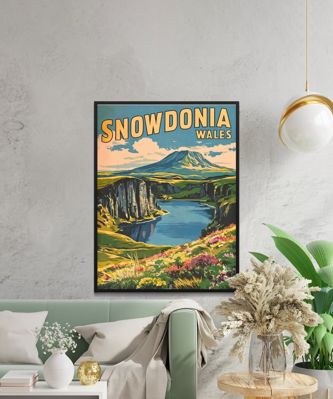 Snowdonia Wales Retro Mountain Lake Wildflower Meadow Poster - Image 2