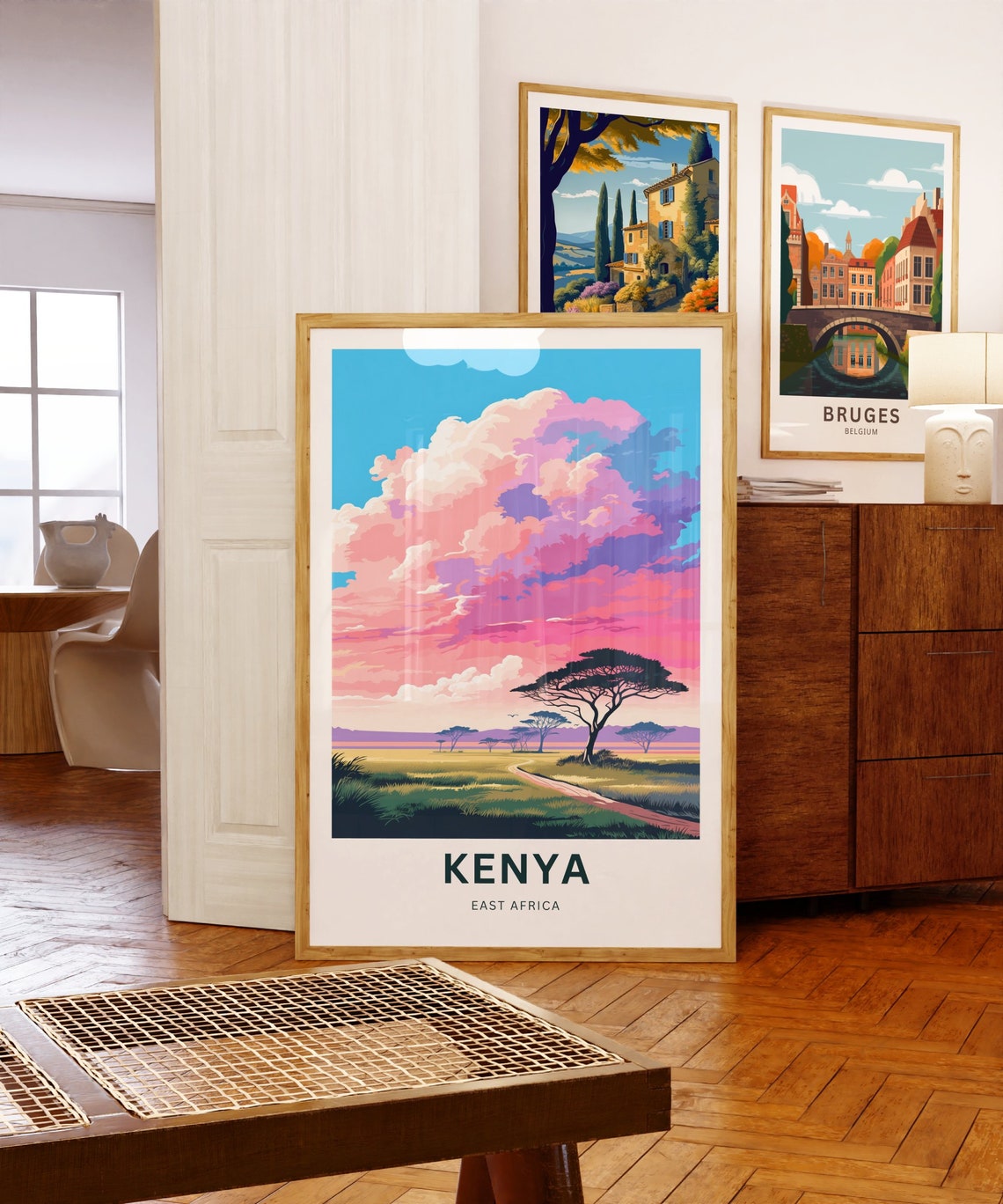 Kenya East Africa Pink Cloud Savanna Path Custom Text Poster - Image 5
