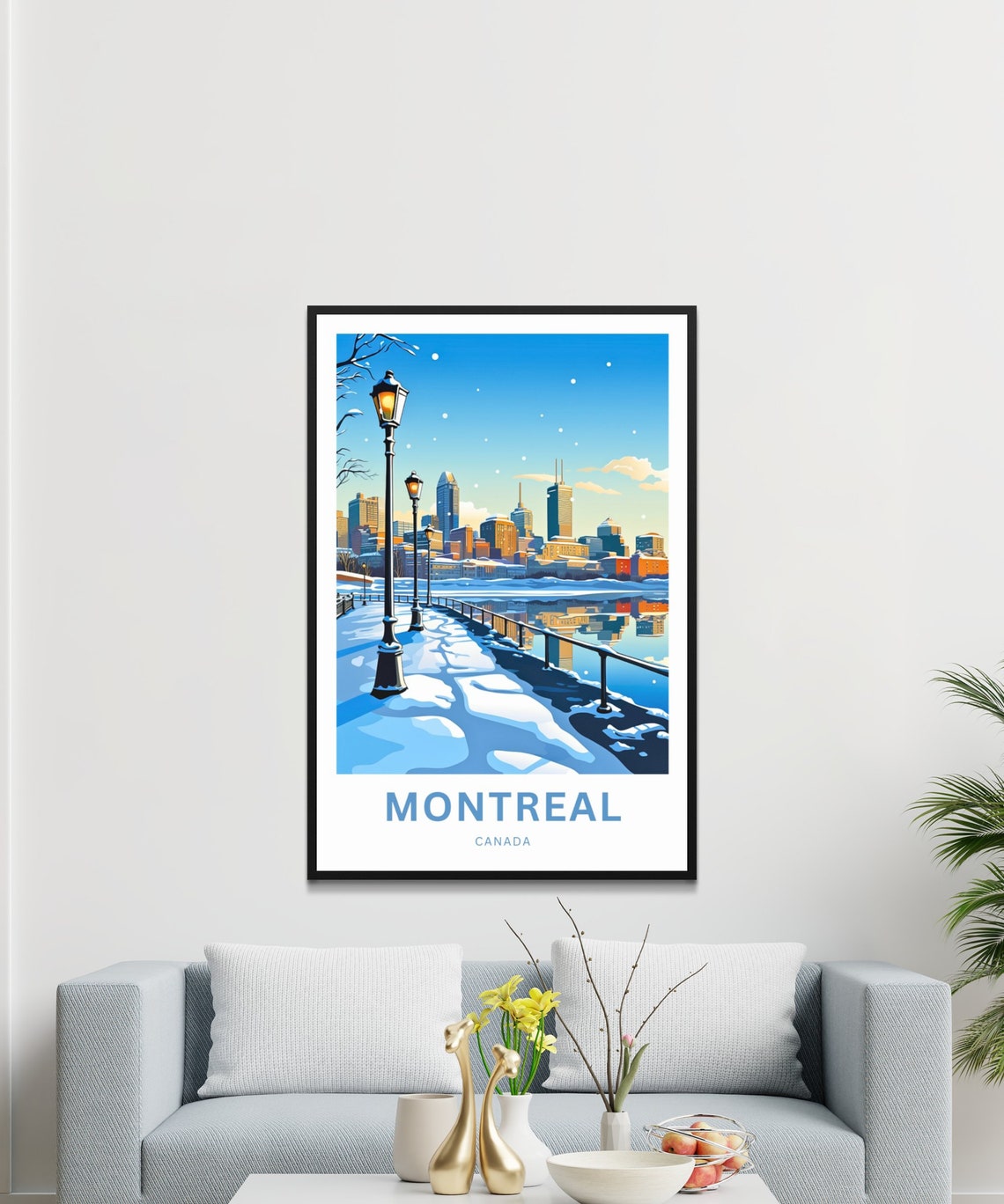 Montreal Canada Snowy Winter Riverfront Lamp Walk Scene Poster - Image 2
