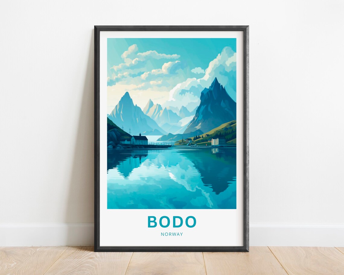 Bodo Norway Arctic Fjord Village Mountain Reflection Travel Poster