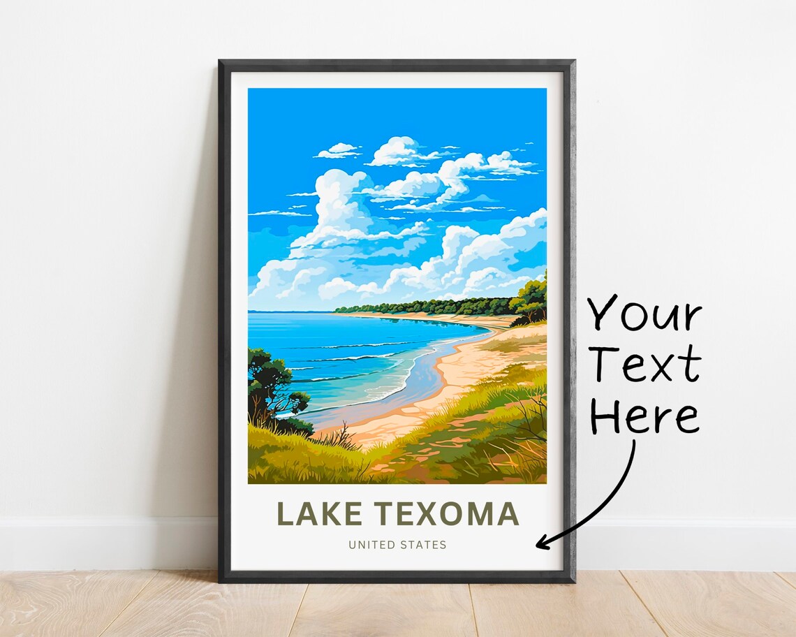 Personalized Lake Texoma Custom Gift Shoreline Travel Poster