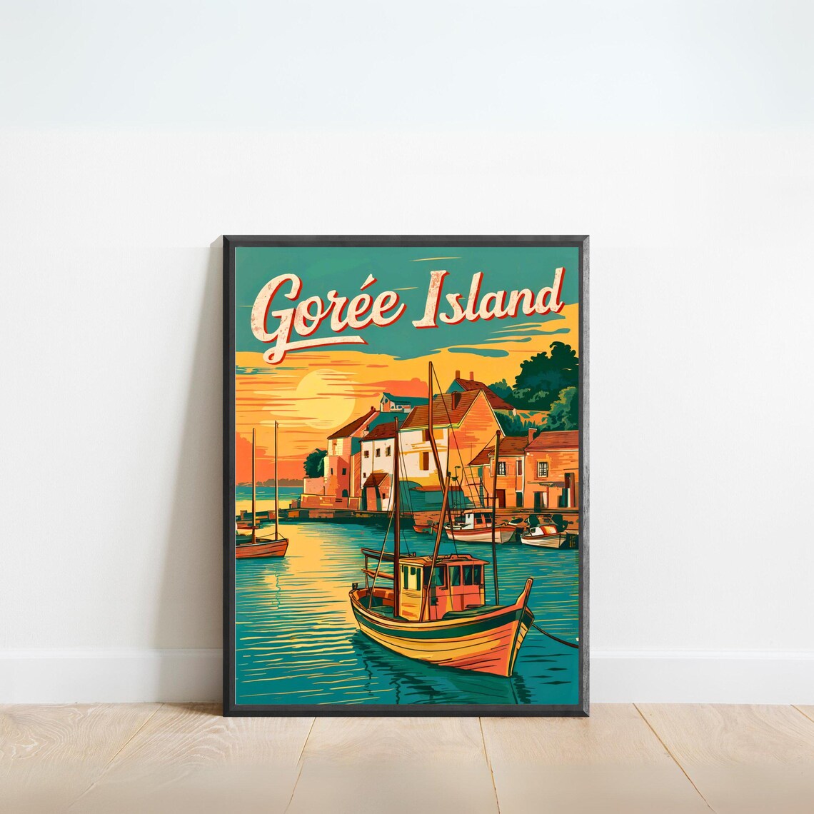 Goree Island Senegal Sunset Harbor Fishing Boats Vintage Poster