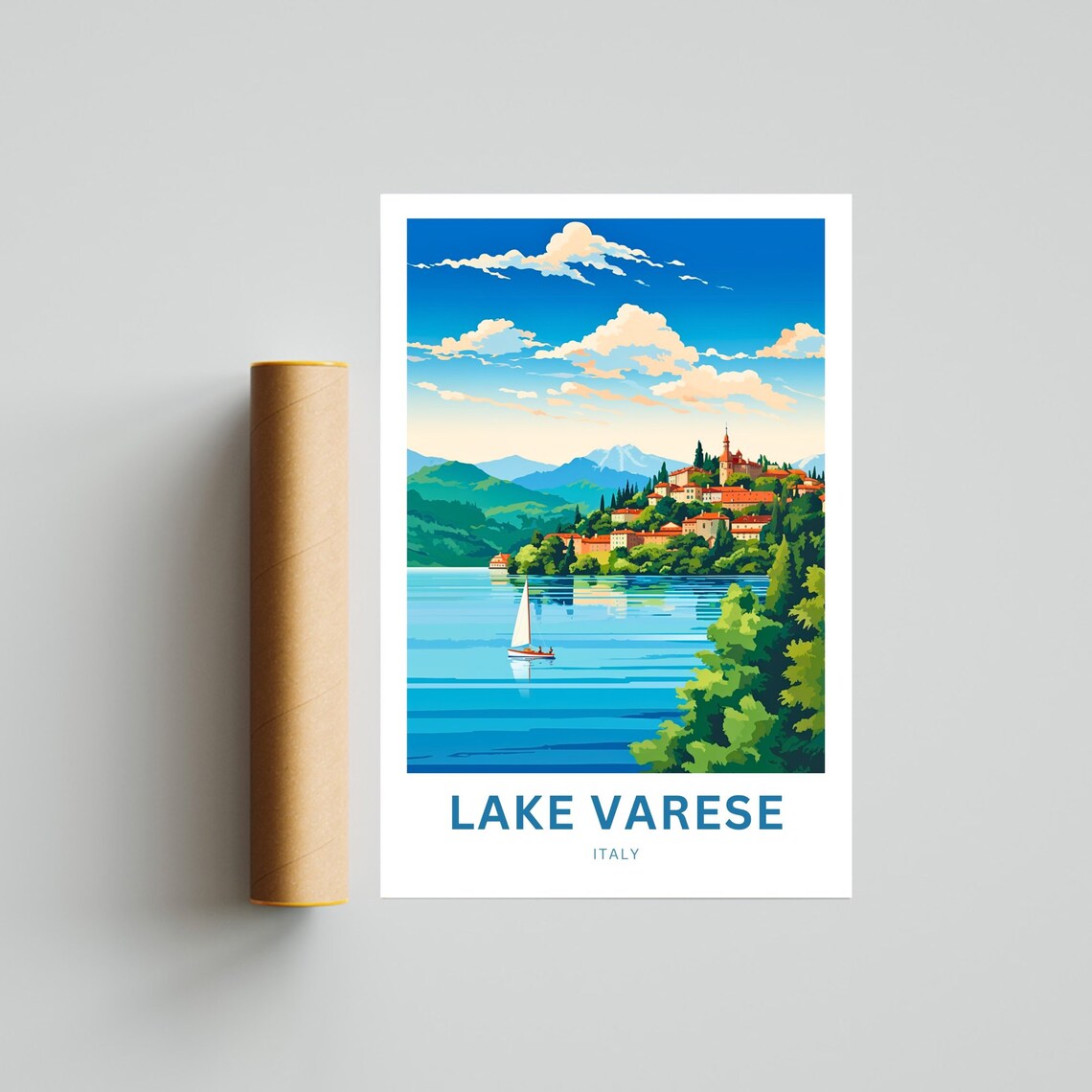 Lake Varese Italy Scenic Hillside Town Sailboat Travel Poster - Image 4