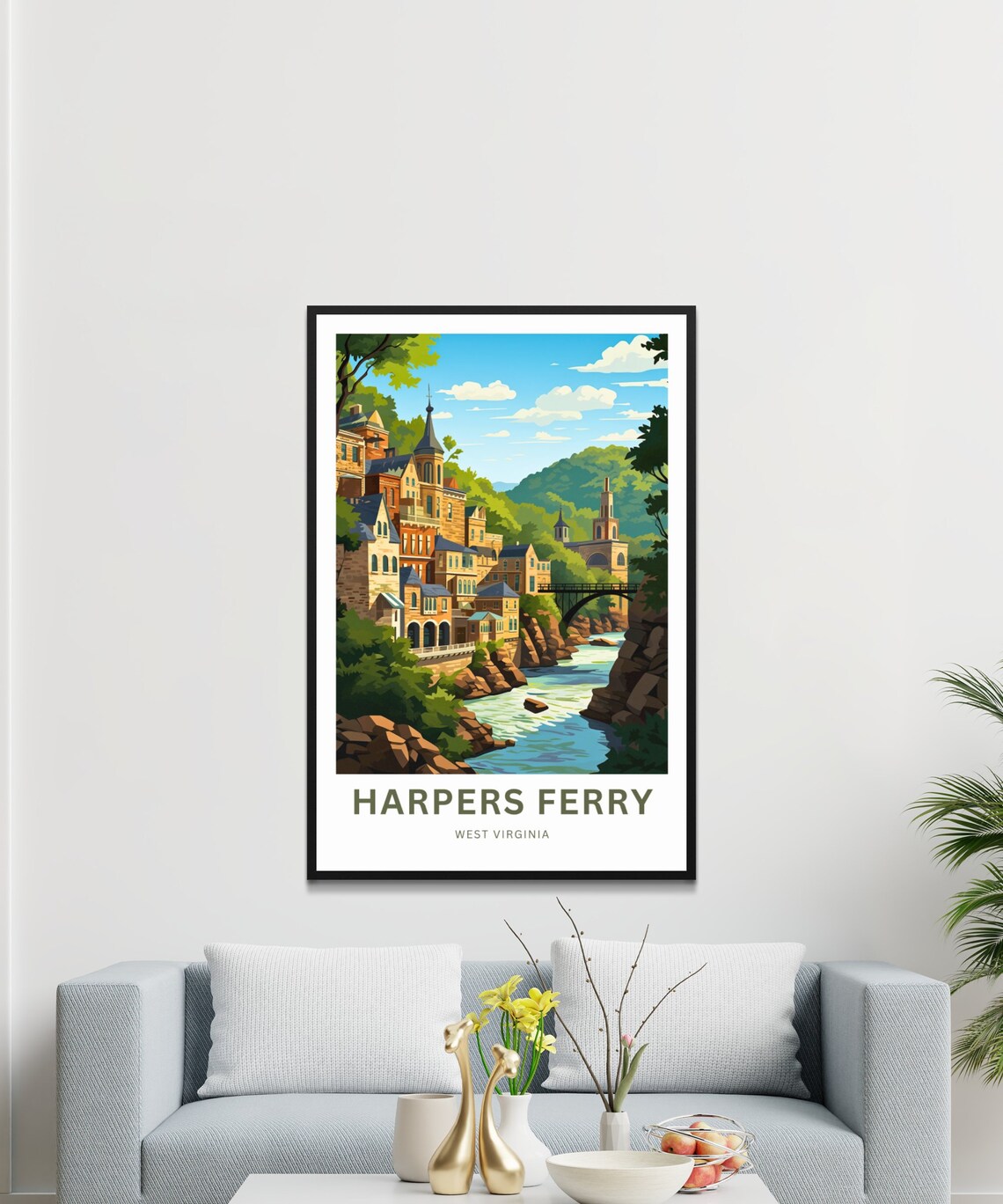 Harpers Ferry West Virginia Historic River Town Colorful Travel Poster - Image 3