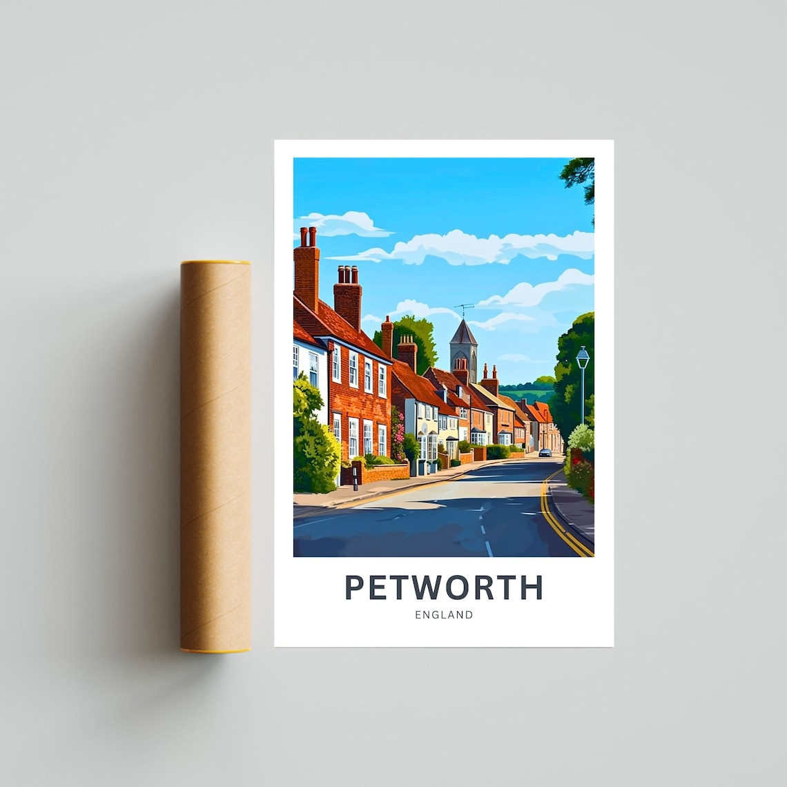 Petworth England Historic Brick Street Church Village Travel Poster - Image 4