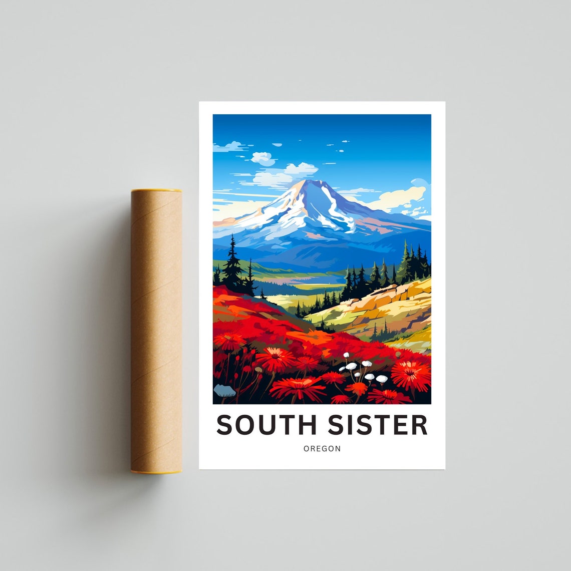 South Sister Oregon Autumn River Forest Valley Travel Poster - Image 4
