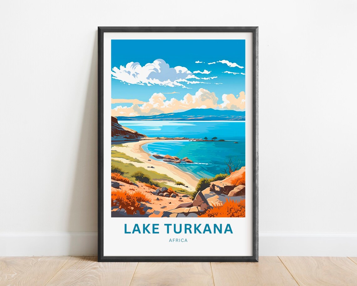 Lake Turkana Africa Desert Shoreline Turquoise Water Travel Poster