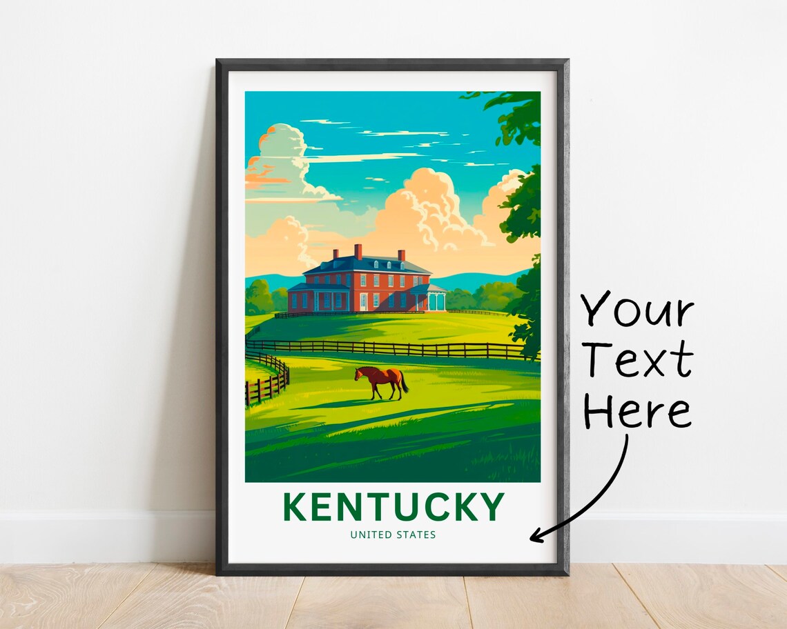 Personalized Kentucky Horse Farm Red Brick Manor Pasture Travel Poster