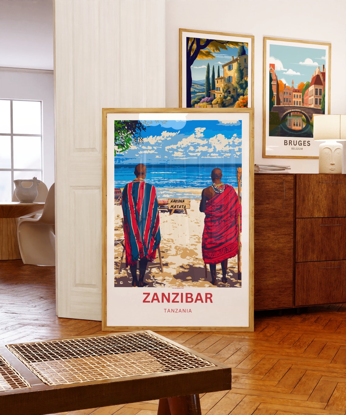 Zanzibar Tanzania Maasai on Beach Gazing at Ocean Waves Poster - Image 5