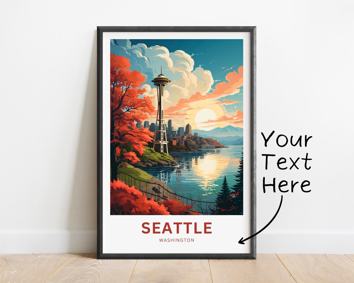 Seattle Washington Personalized Space Needle Sunset Travel Poster