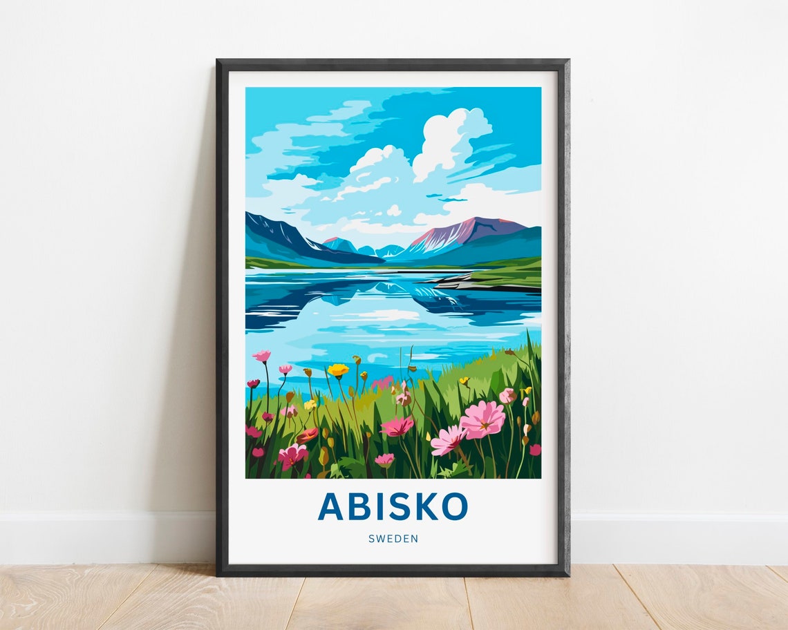 Abisko Sweden Calm Lake Mountain Reflection Wildflower Poster