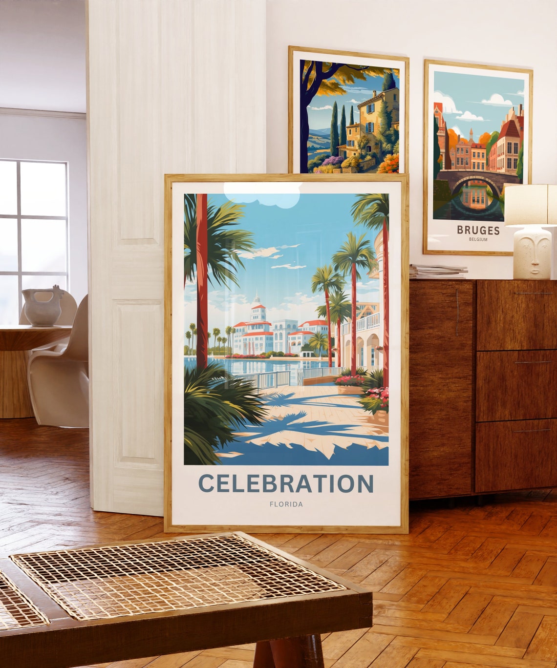 Celebration Florida Tall Palms Resort View Travel Art Poster - Image 5