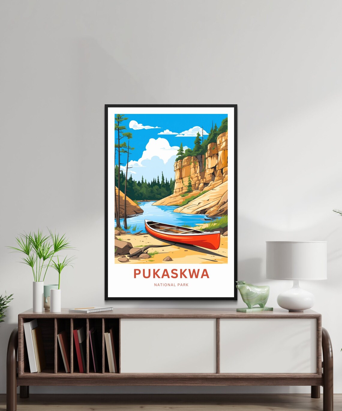 Pukaskwa National Park Red Canoe River Cliffs Scene Travel Poster - Image 2
